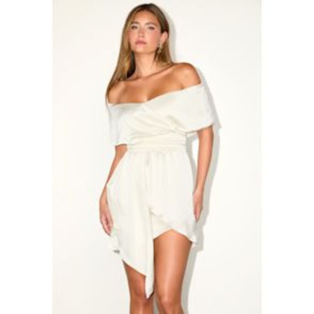Lulu's Off-Shoulder Cream Romper Dress